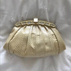 Real Snake Skin Clutch - Beige w/ leather interior